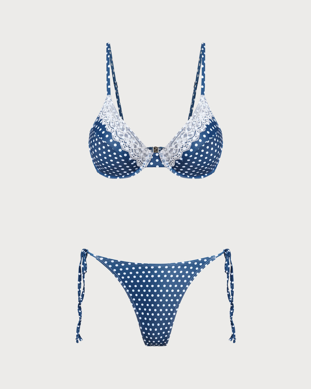 Blå Prickig Underwire Bikini Set