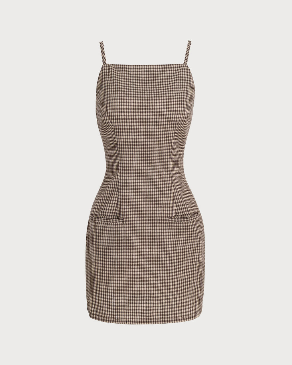 Brun Gingham Slip Mini Klänning