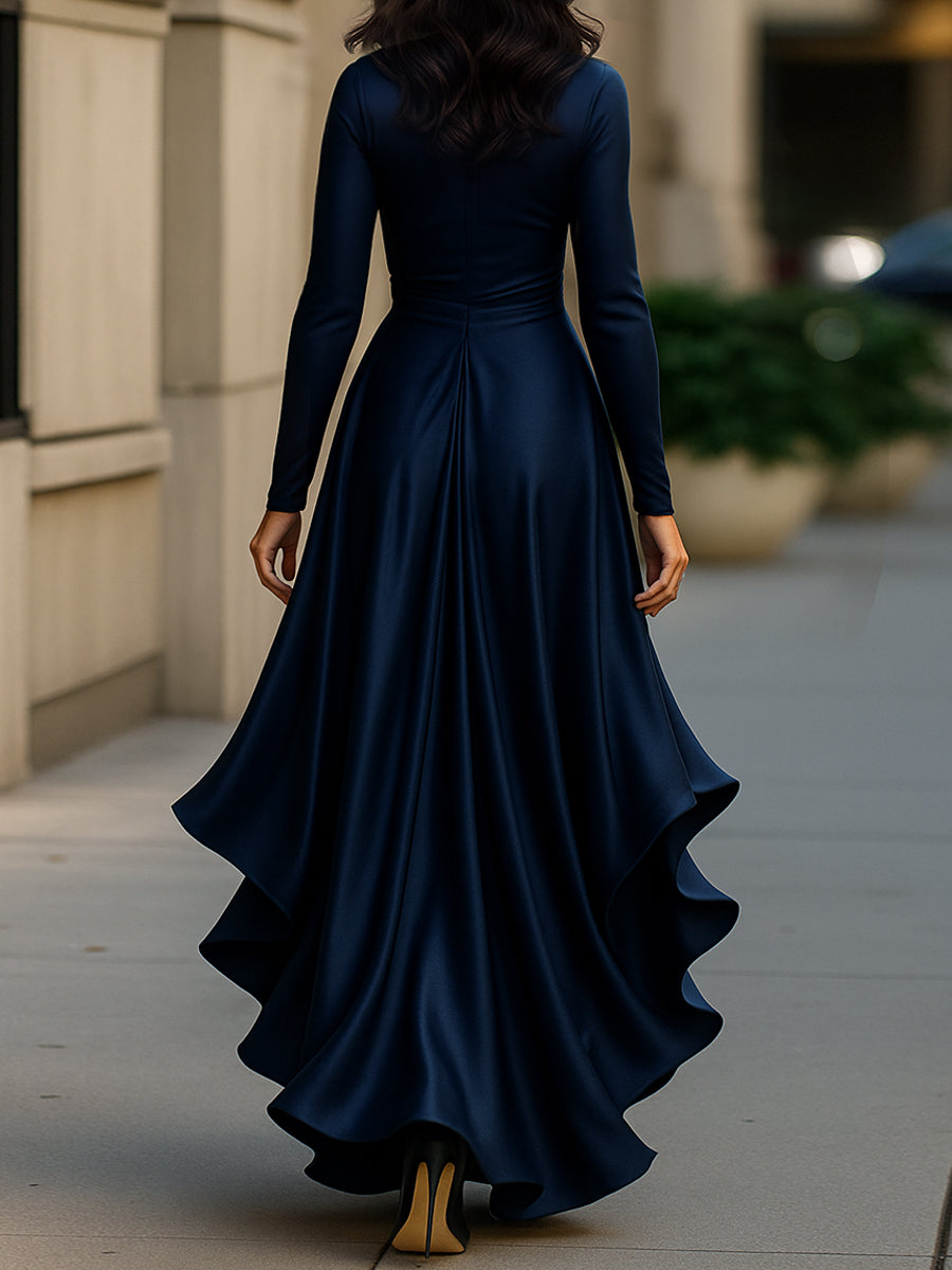 Palma | Satin Maxi Klänning med Volangdetaljer