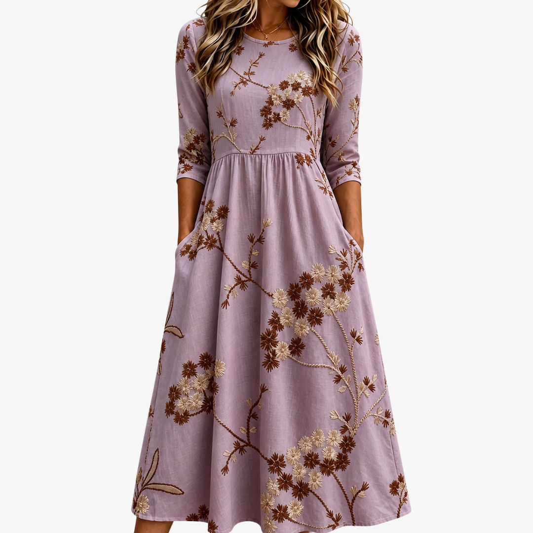 Heather Meadow Floral Pocket Midi Klänning