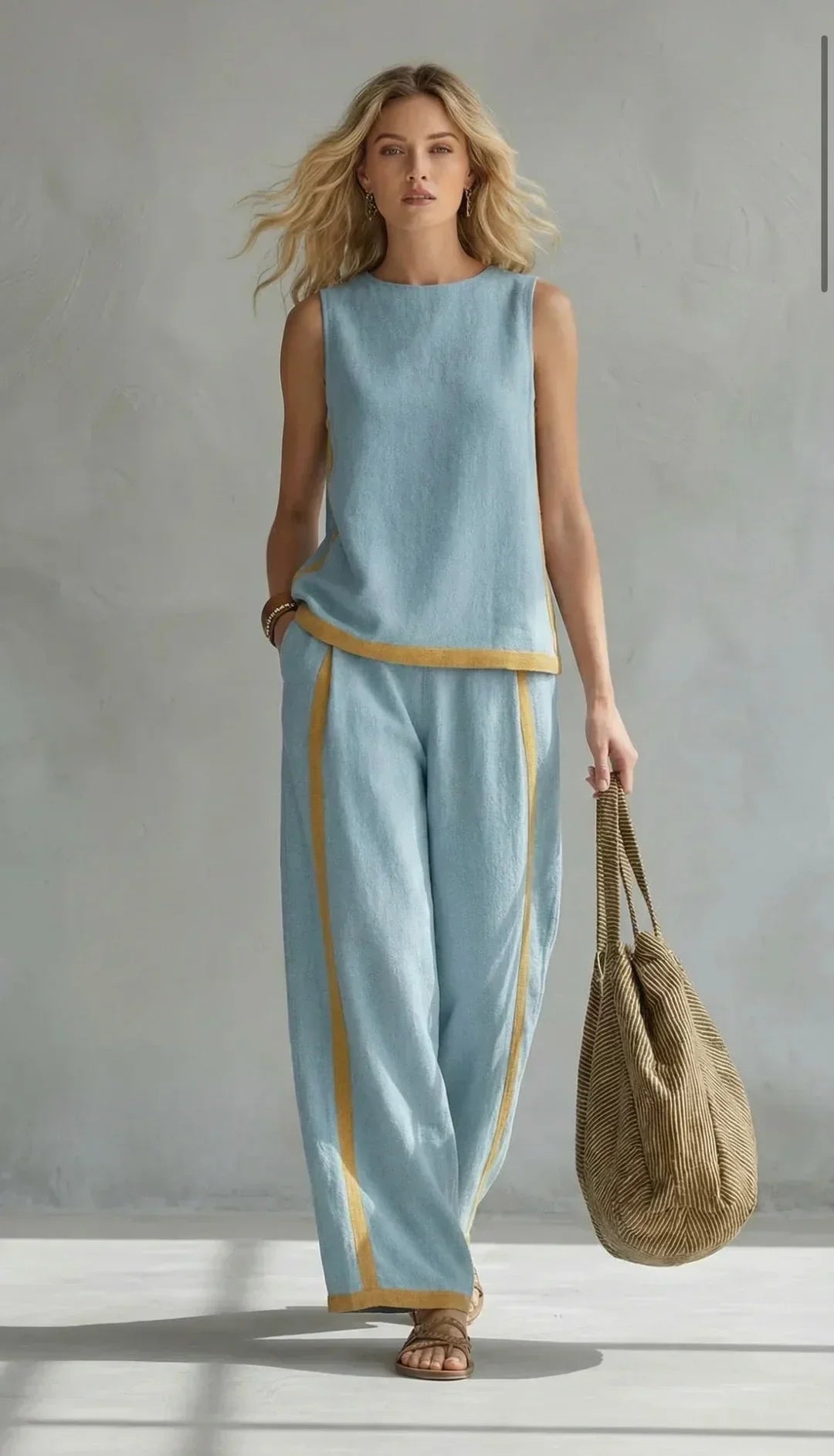 Ursula – Ensemble väst och byxor chic-casual med bicolora detaljer