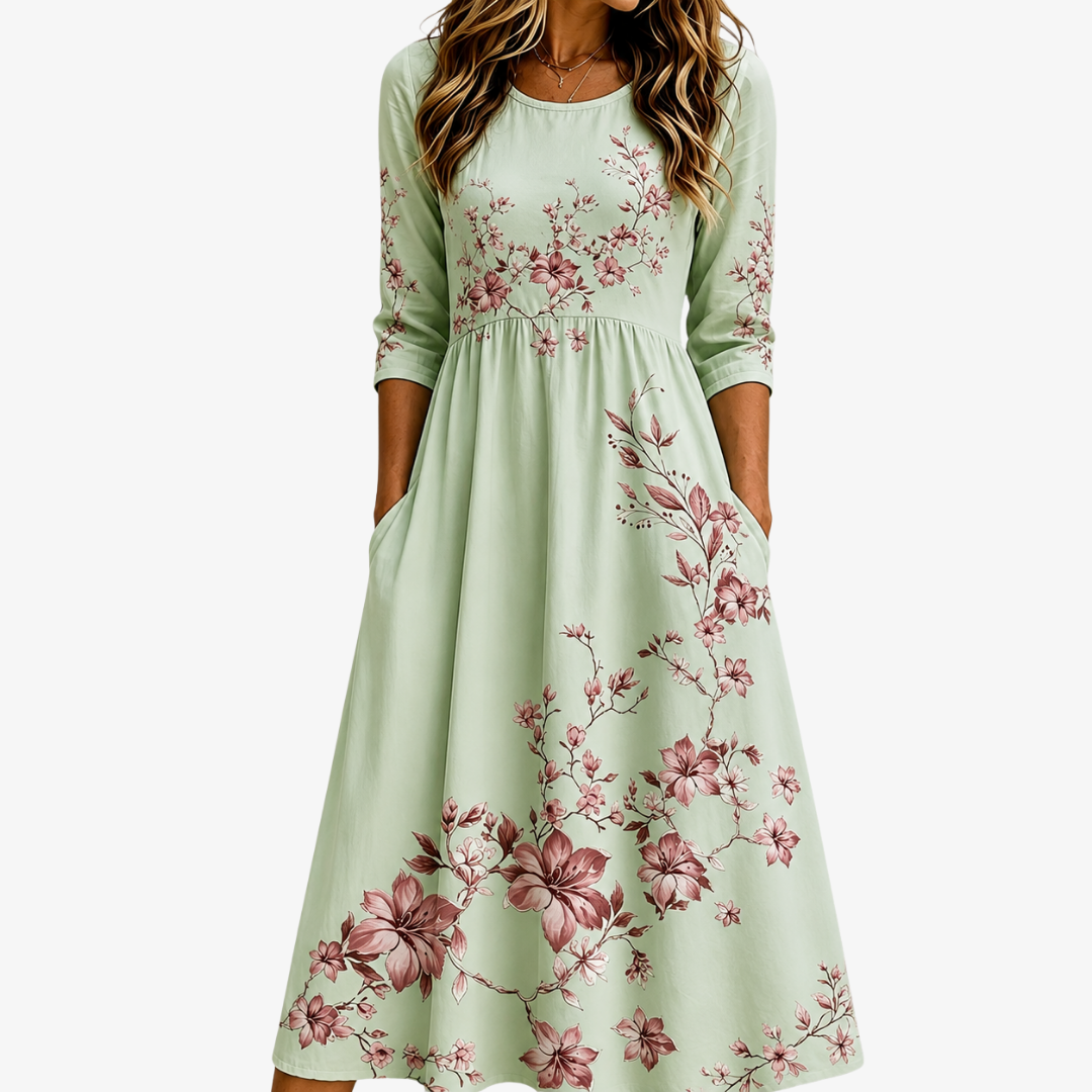 Sage Blossom Grace Pocket Midi Klänning