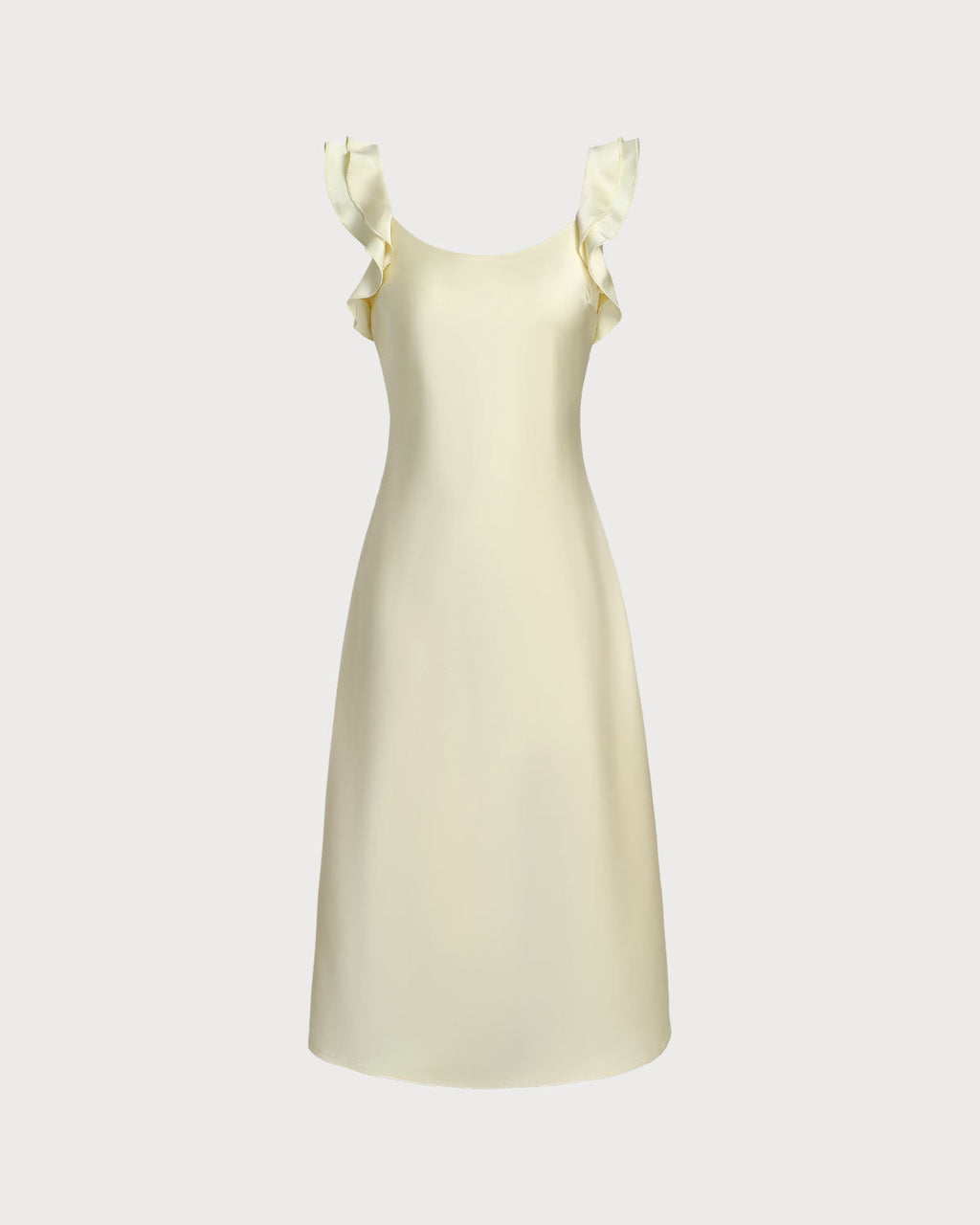 Gul Fyrkantig Halsringning Volang Satin Midi Klänning