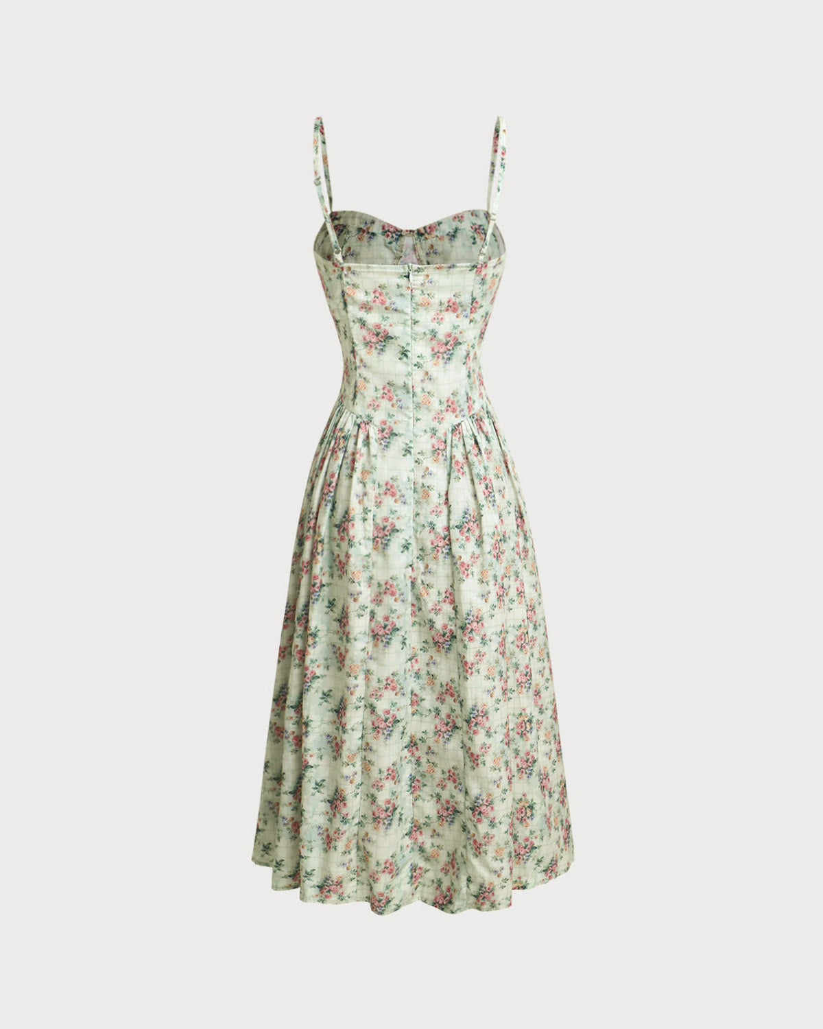 Grön Blommig Sweetheart Halsringad Plisserad Slip Midi Klänning