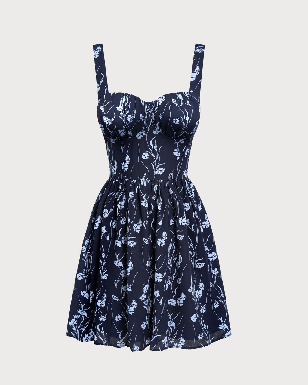 Marinblå Sweetheart Hals Floral Mini Klänning