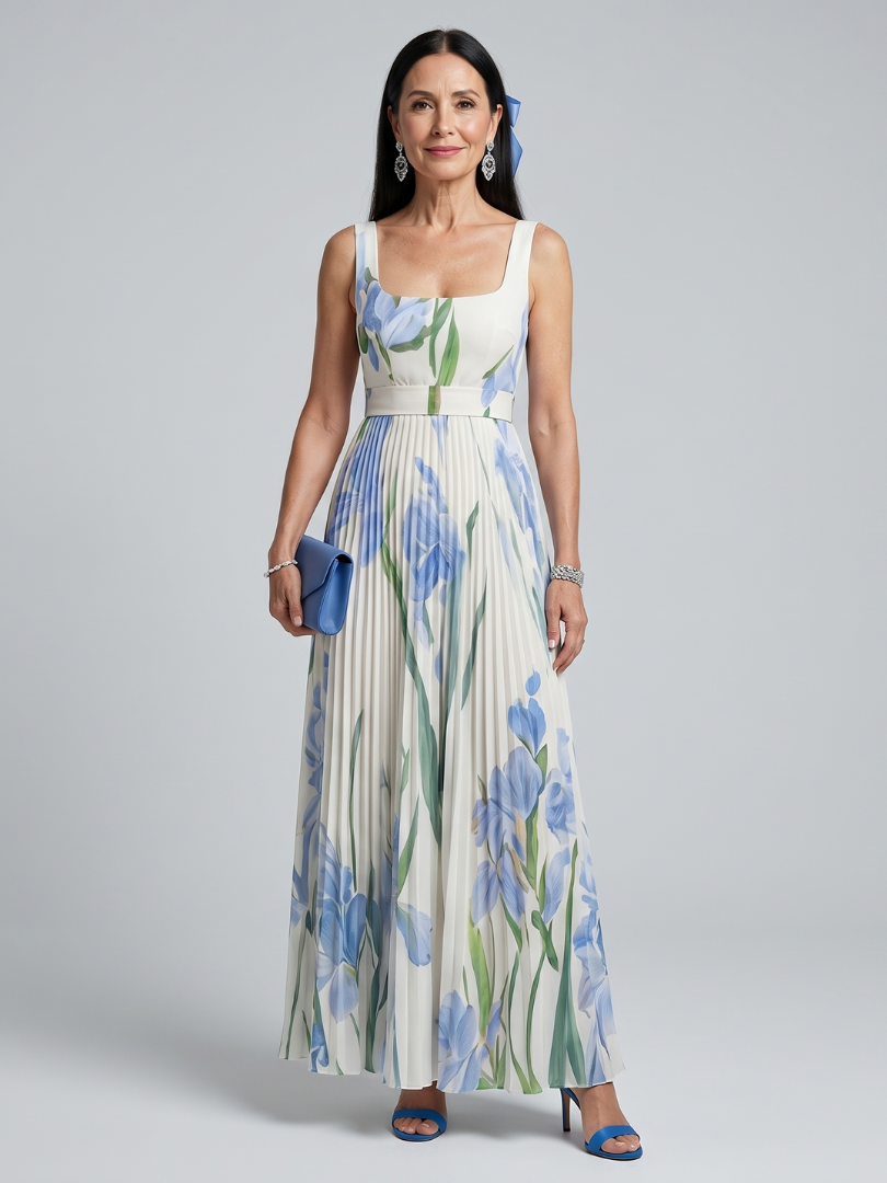 Ophelia™ Ärmlös Fyrkantig Halsringning Blommig Midi Klänning