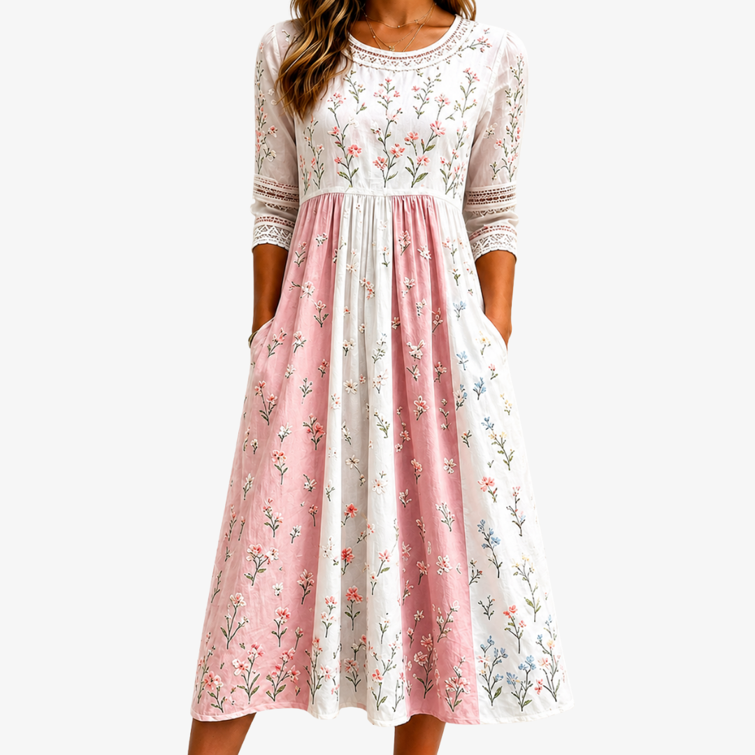 Blush Meadow Patchwork Pocket Midi Klänning