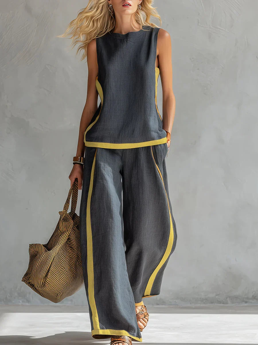 Ursula – Ensemble väst och byxor chic-casual med bicolora detaljer