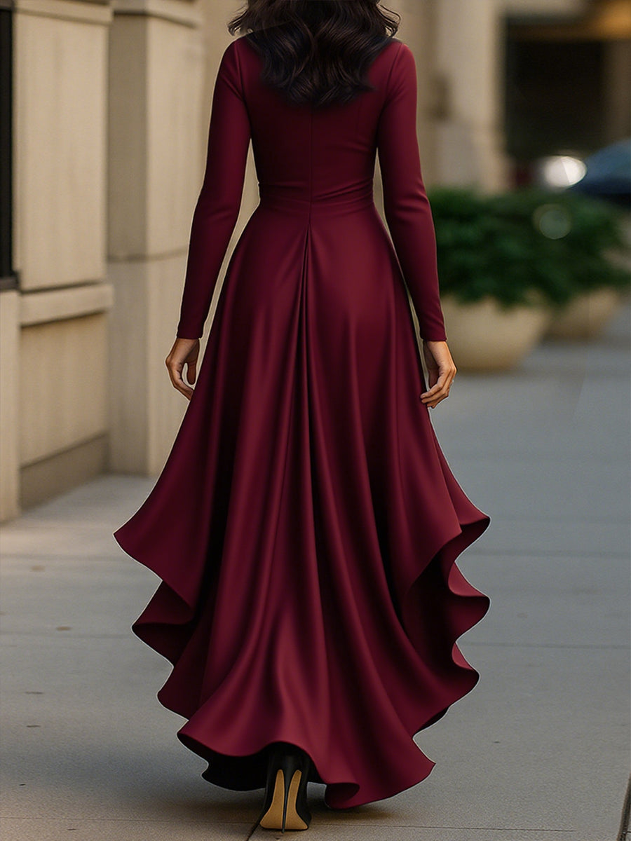 Palma | Satin Maxi Klänning med Volangdetaljer