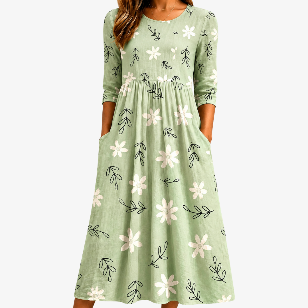 Sage Blossom Everyday Pocket Midi Klänning