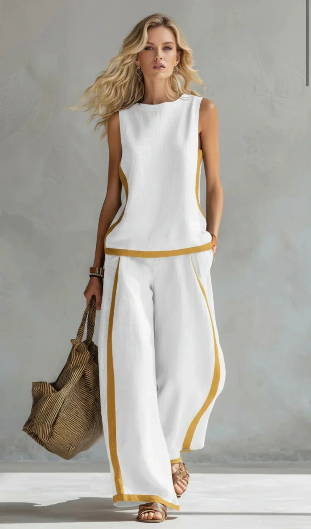 Ursula – Ensemble väst och byxor chic-casual med bicolora detaljer