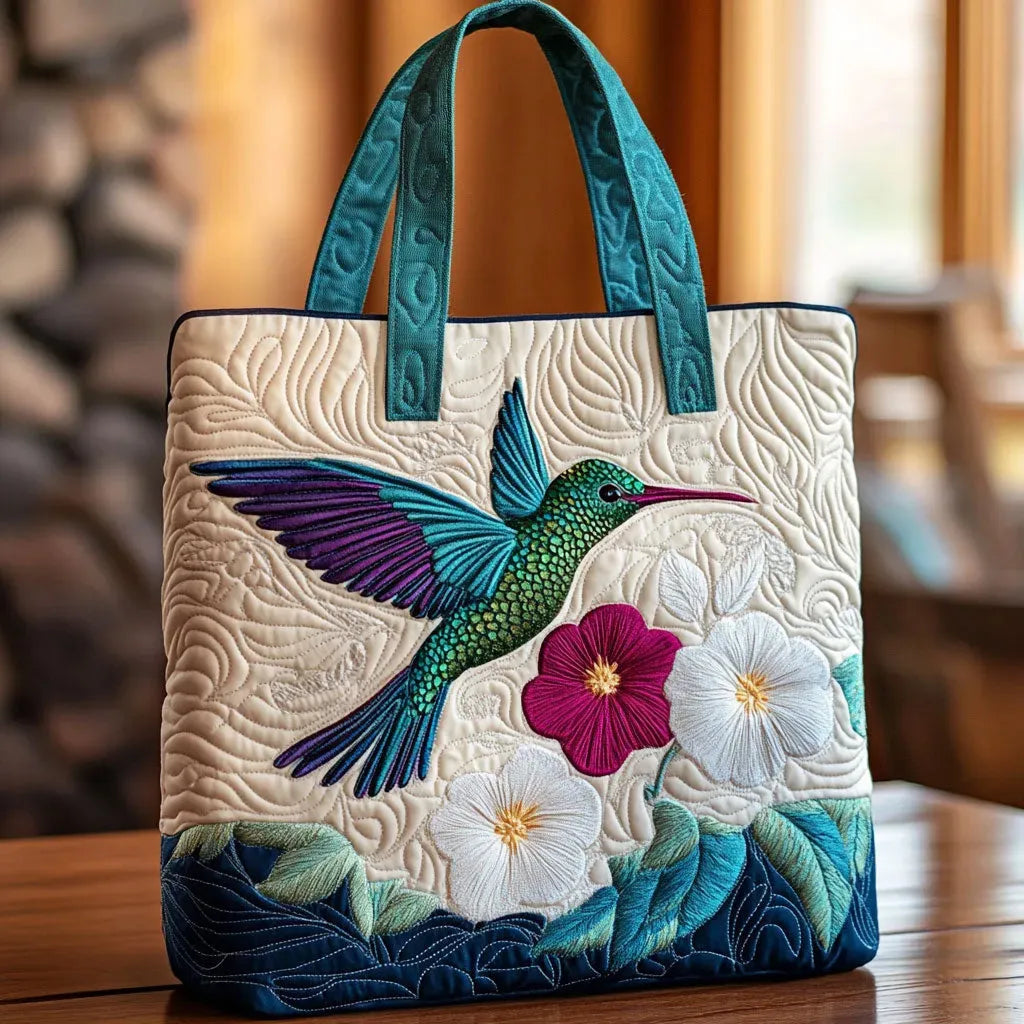 HÅNDLAVET VÄSKA - KOLIBRI OCH BLOMMOR