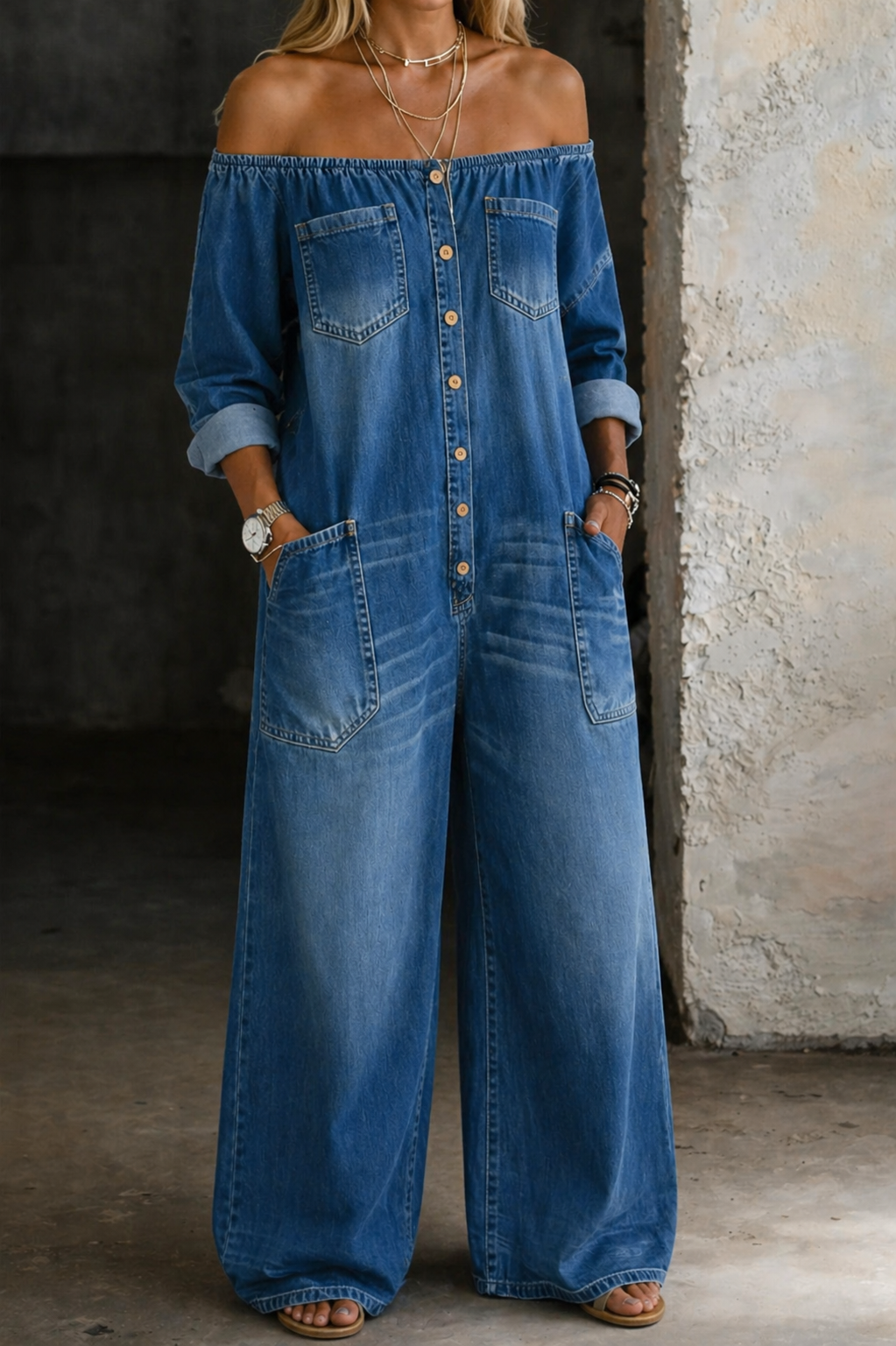 Elena | Off Shoulder Långärmad Jumpsuit