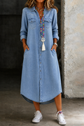 Helen | Avslappnad Elegant Lång Denim Skjortklänning