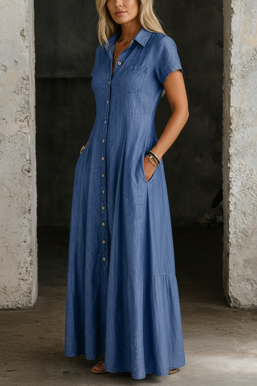 Eliza | Lång Denim Klänning