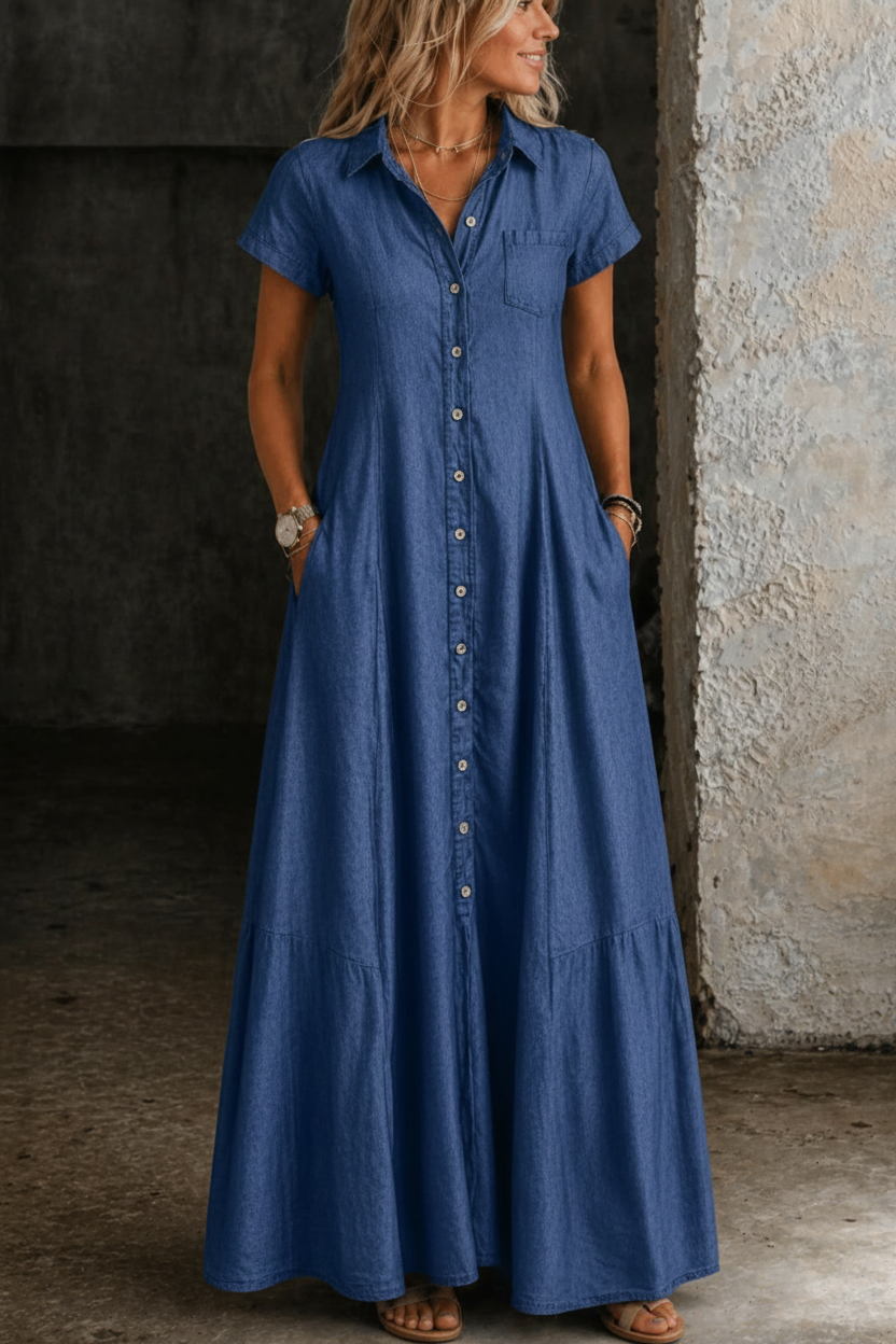 Mandy | Lång Denim Klänning