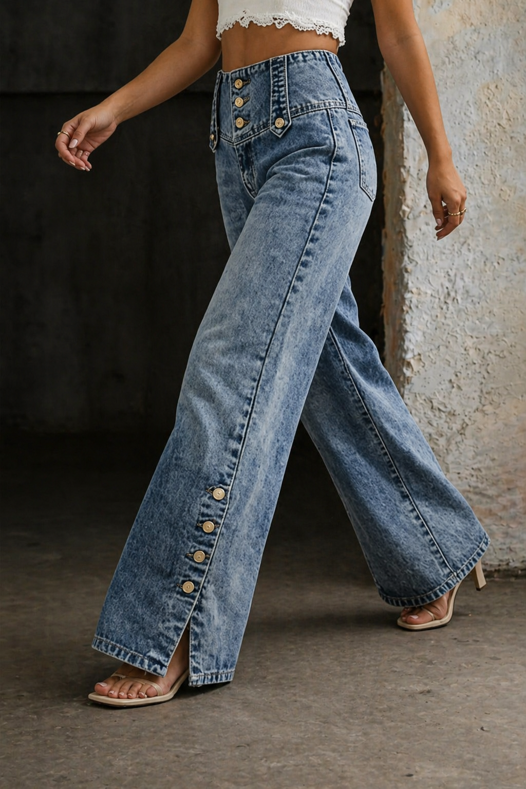 Mia | Hög Midja Slitna Jeans