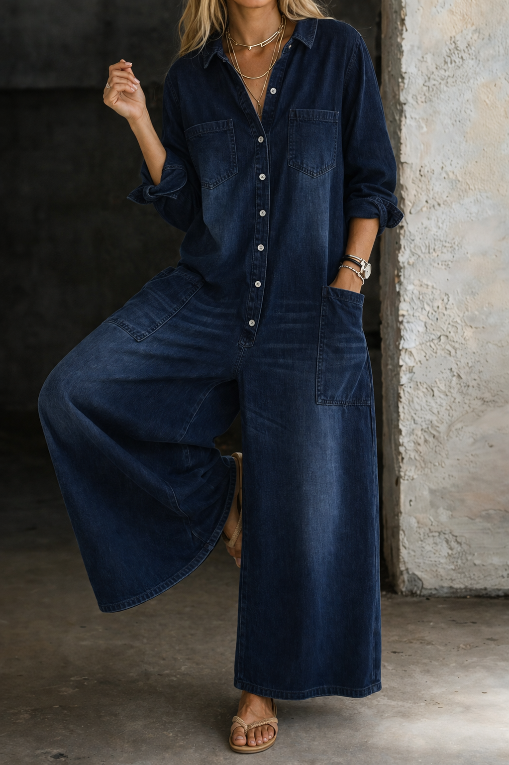 Vivienne | Avslappnad Denim Jumpsuit