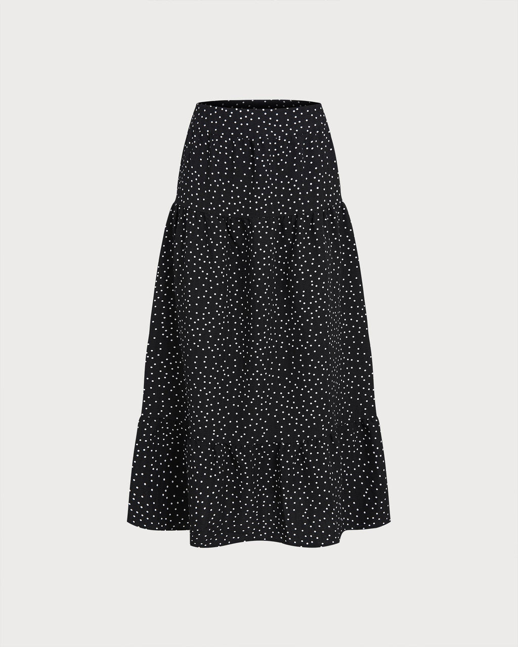 Svart Prickig Ruched Midi Kjol