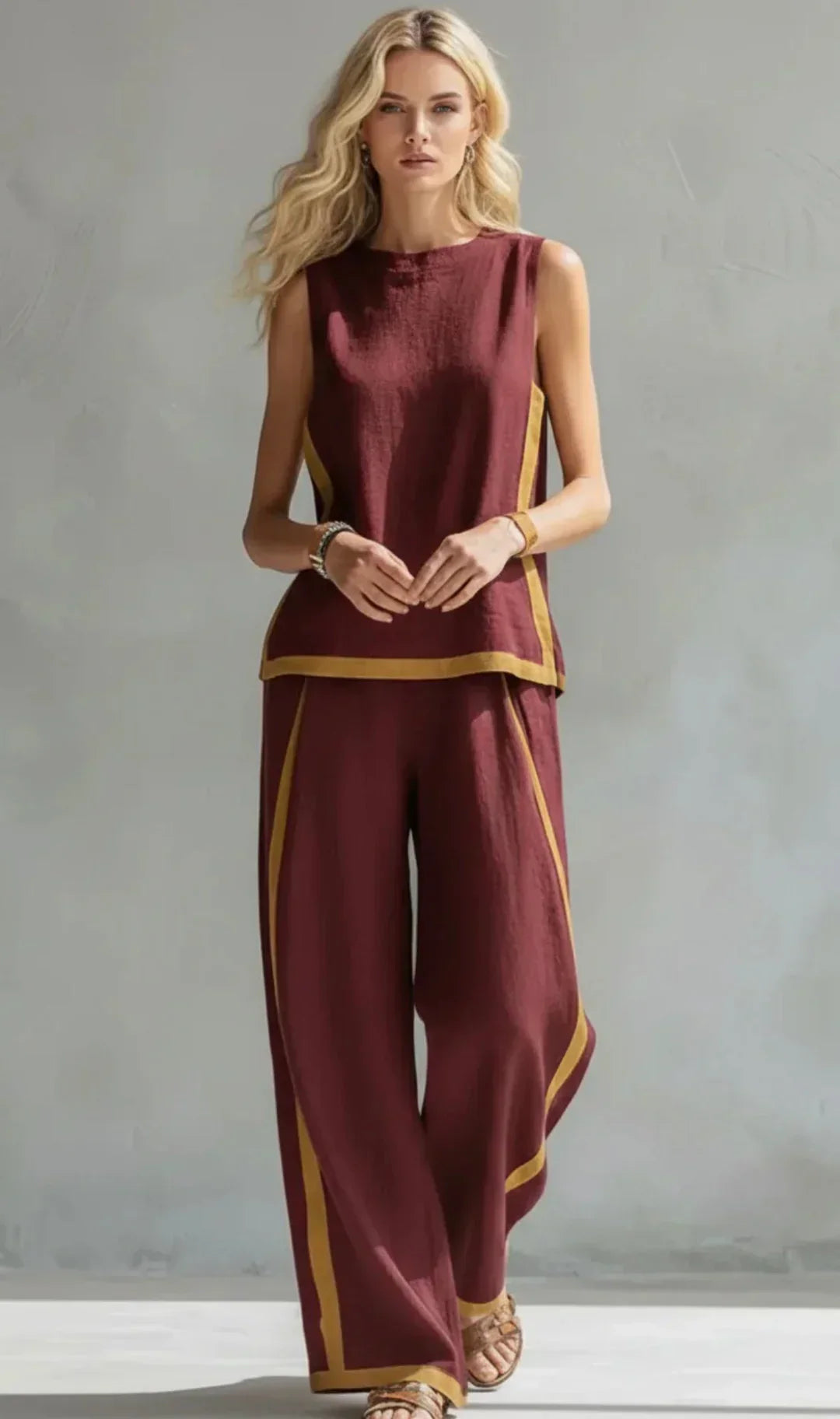 Ursula – Ensemble väst och byxor chic-casual med bicolora detaljer
