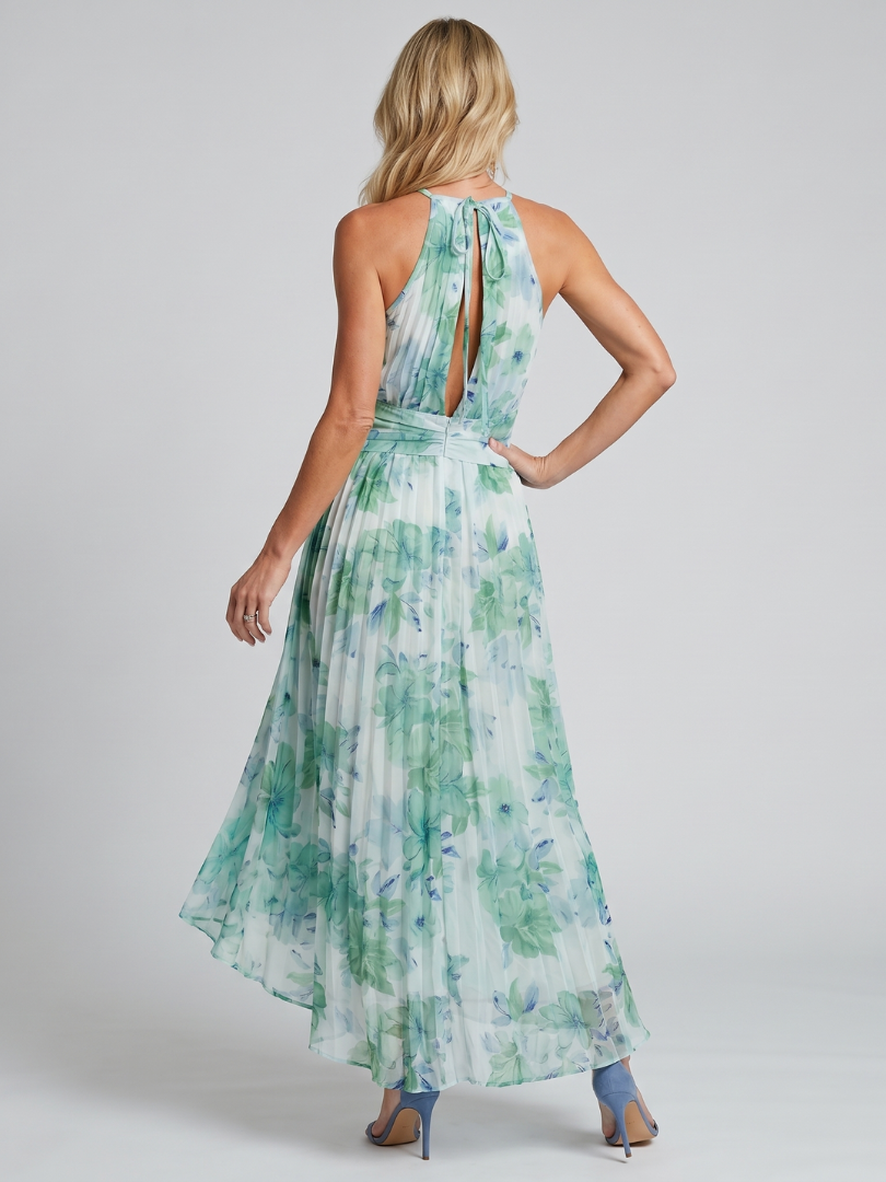 Portia™ Plisserad Halterneck Mjuk Blommönster Midi Klänning