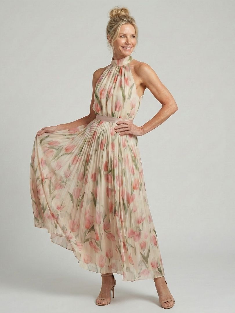 Aurelle™ Halterneck Blomster Midi Klänning