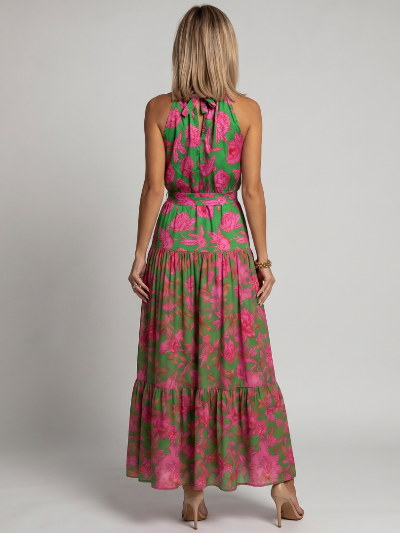 Elegant halterneck midiklänning i rosa