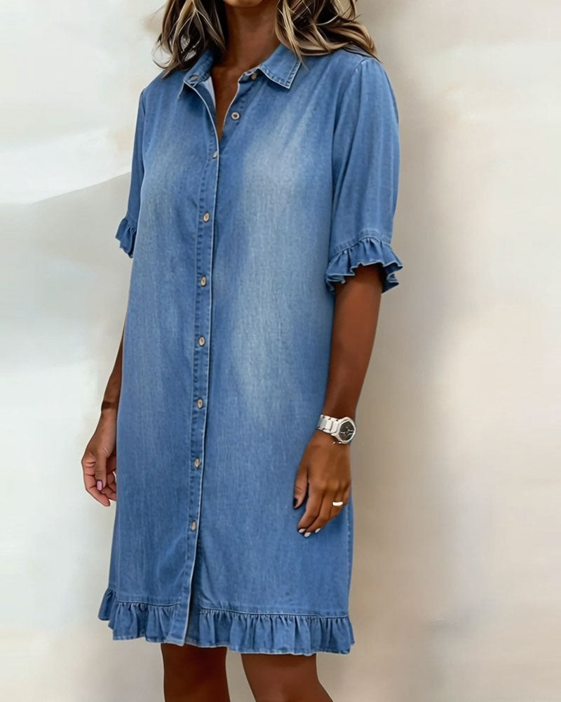 Belinda| Bekväm denimklänning med smickrande rynkor
