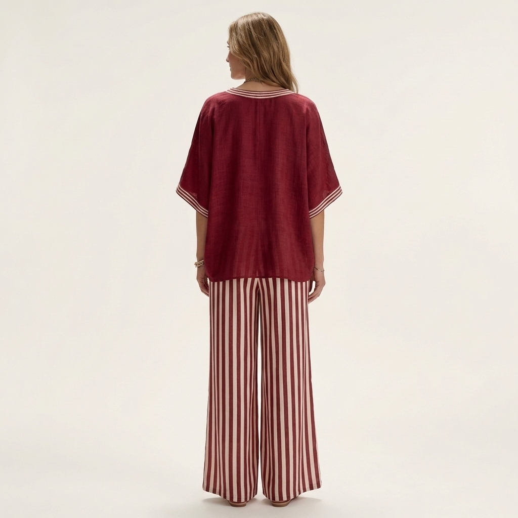 Juliana | V-ringad Varsity Topp & Randig Vidbyx Set