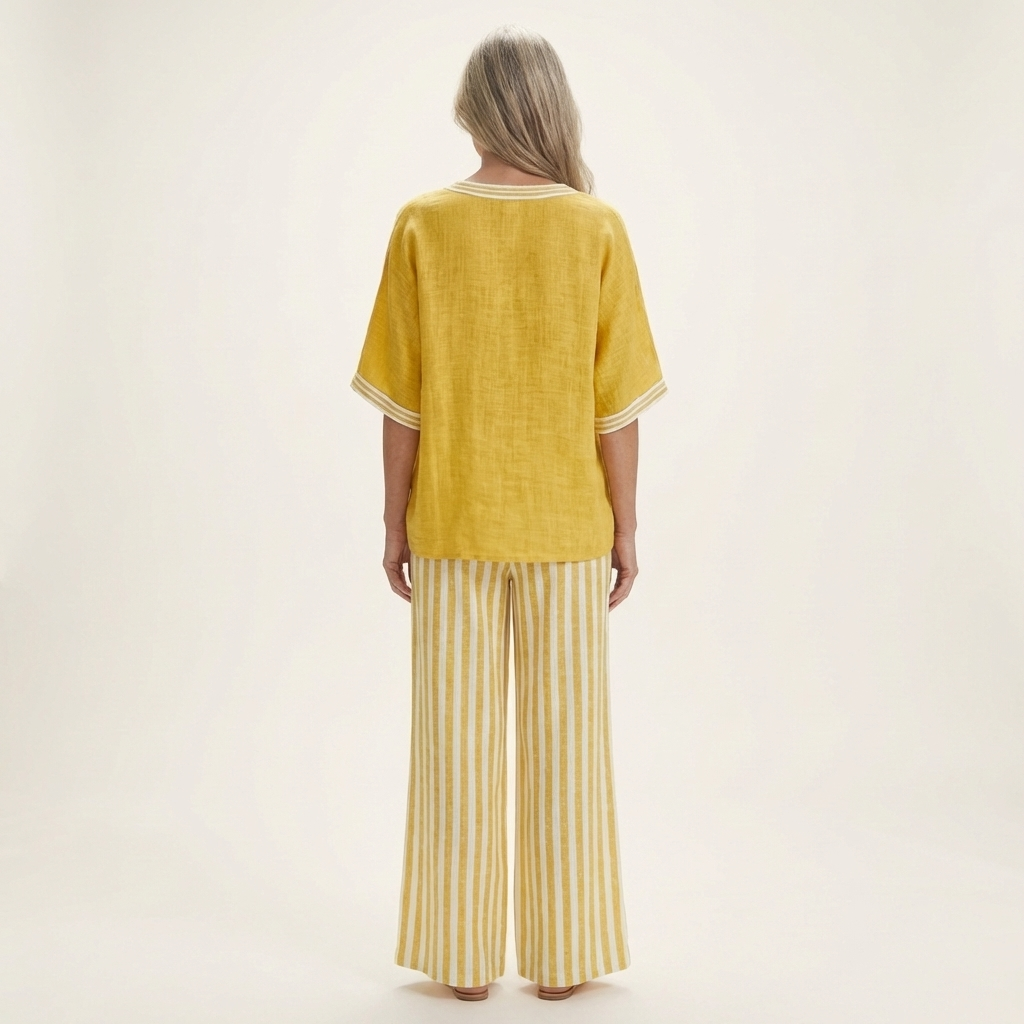 Juliana | V-ringad Varsity Topp & Randig Vidbyx Set