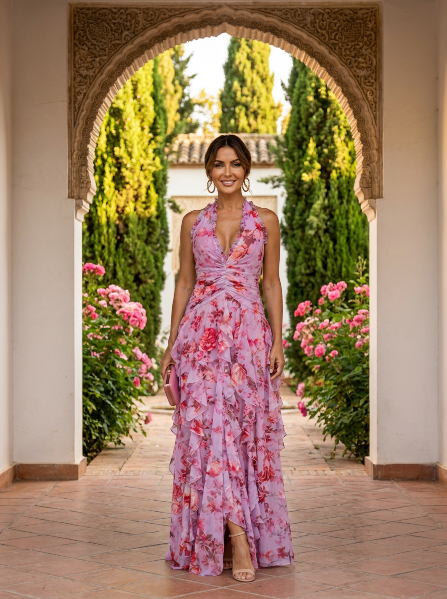 Elegant Lång Klänning med Halterneck - Maison Claire et Sylvie