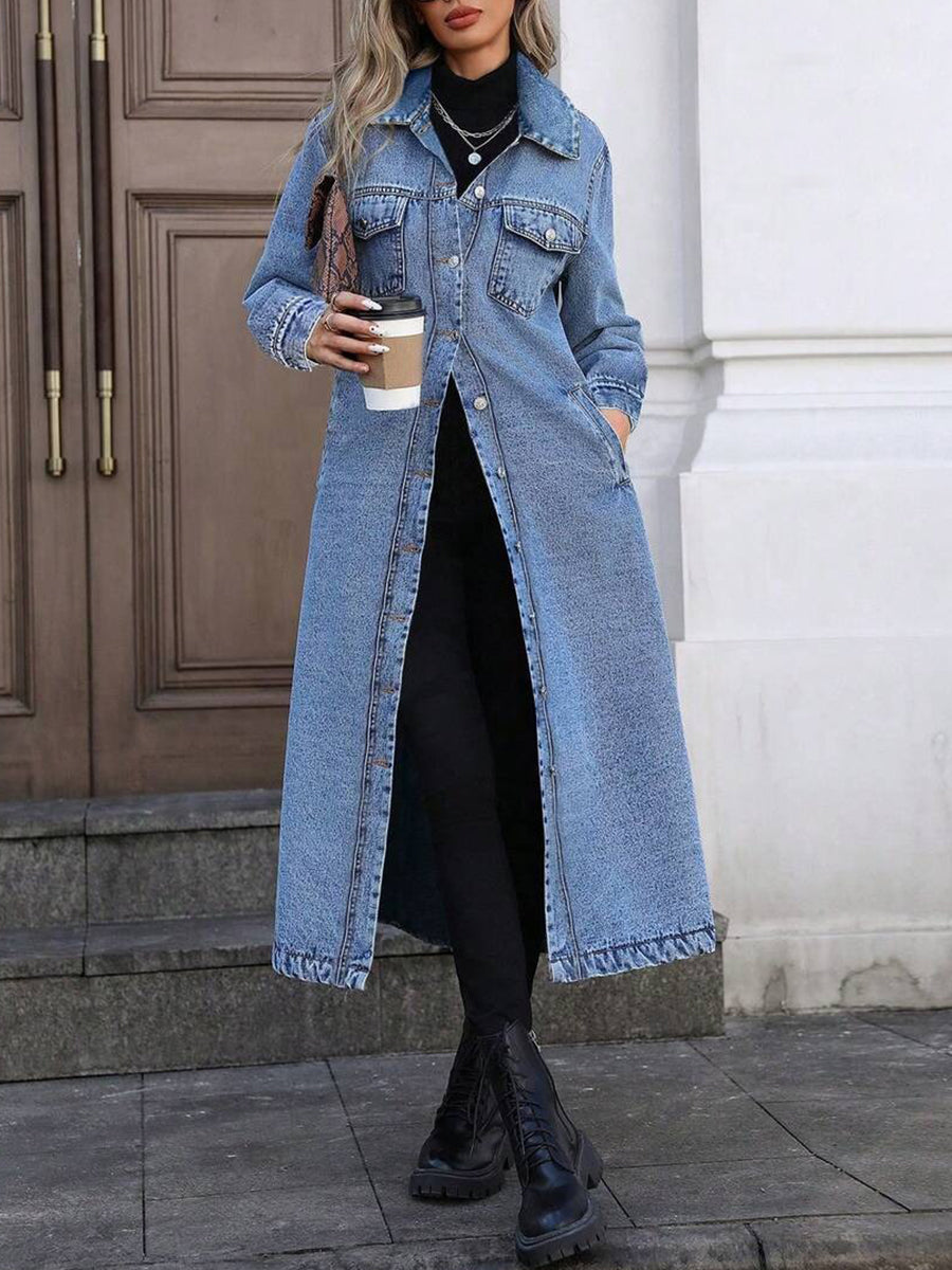 Maya | Stilig Lång Denimjacka