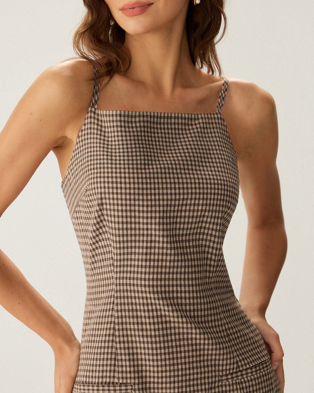 Brun Gingham Slip Mini Klänning