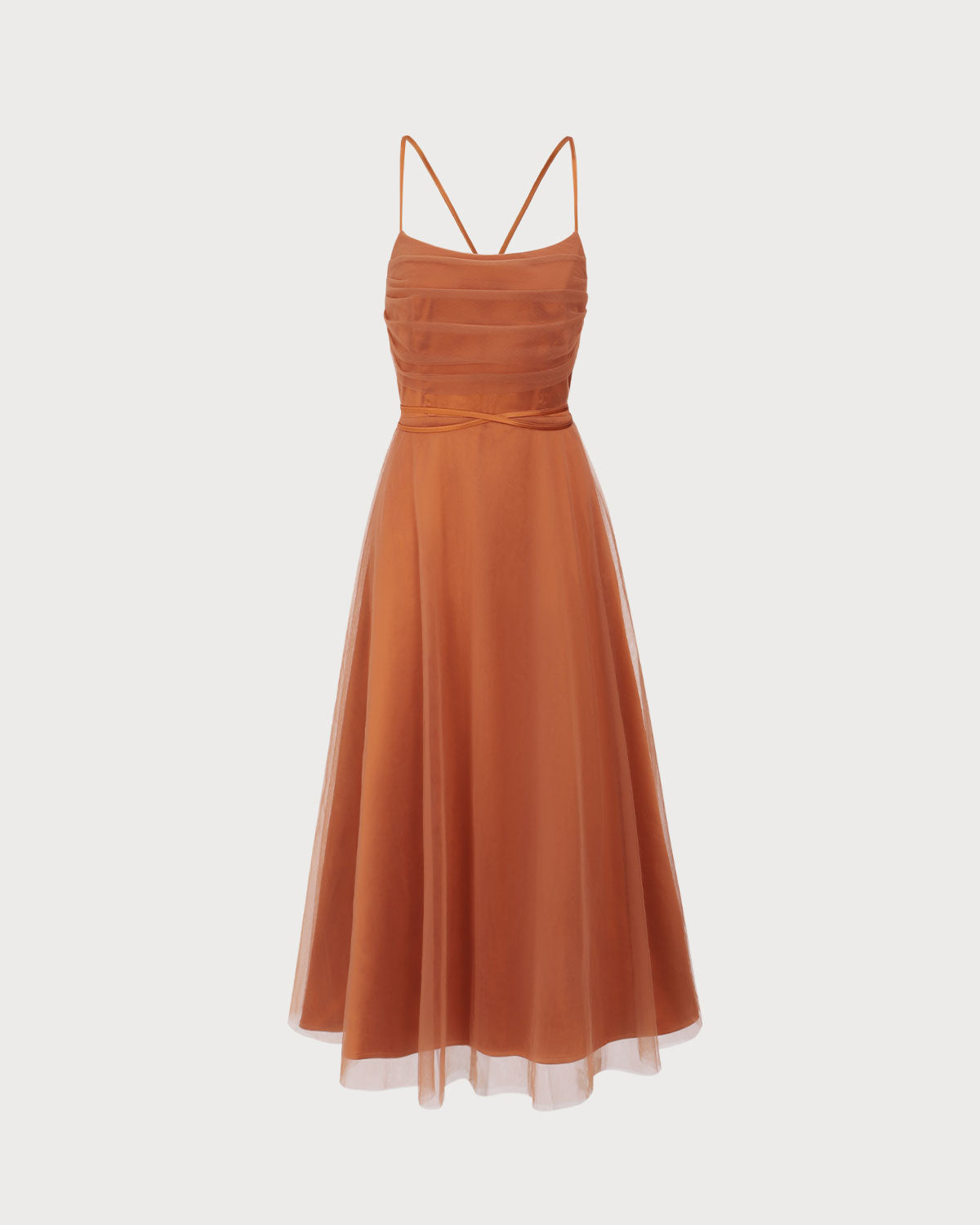 Karamell Mesh Flowy Slip Midi Klänning
