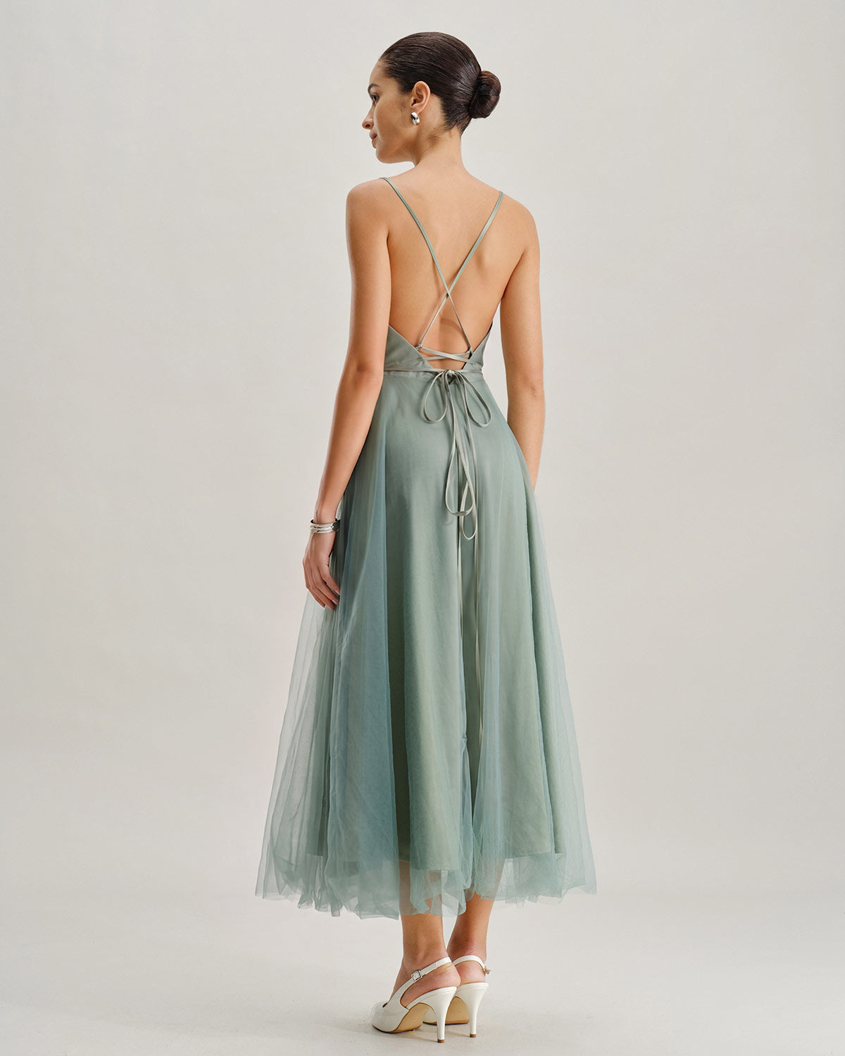 Grön Mesh Flowy Slip Midi Klänning