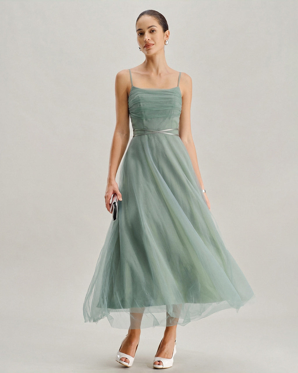 Grön Mesh Flowy Slip Midi Klänning