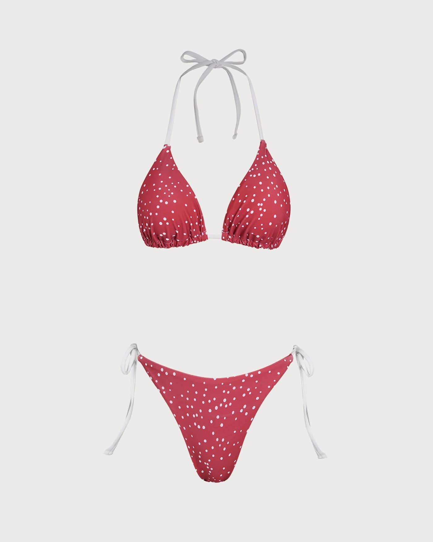 Röd Prickig Bikini Set