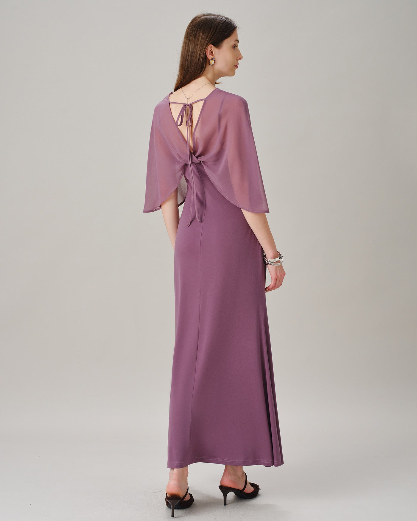 Lila V-ringad Chiffon Maxi Klänning