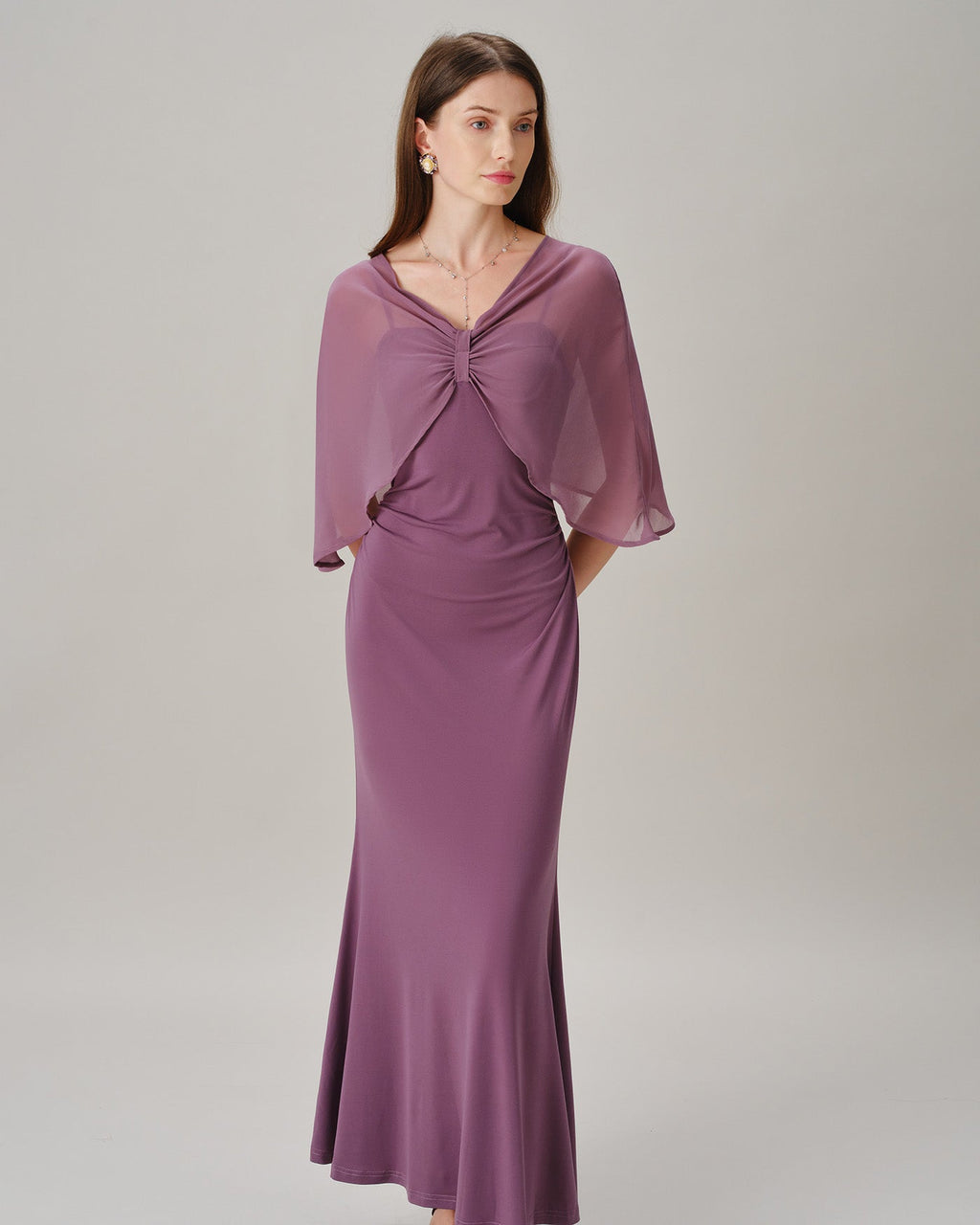 Lila V-ringad Chiffon Maxi Klänning