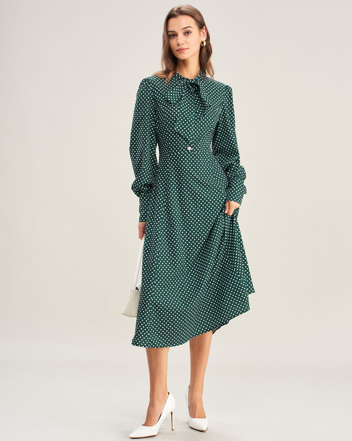 Grön Prickig Knytdress Midi