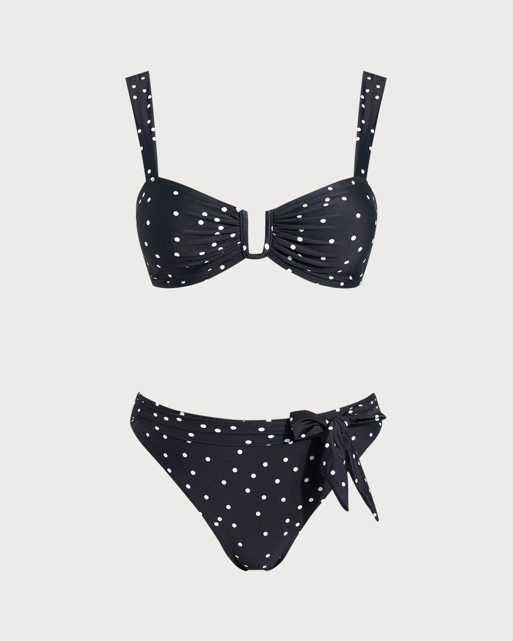 Svart Prickig Bandeau Bikini Set