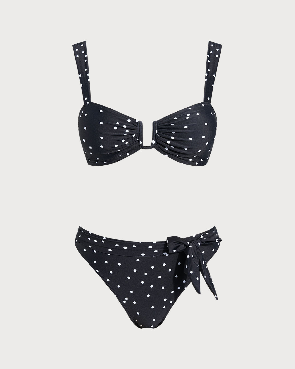Svart Prickig Bandeau Bikini Set