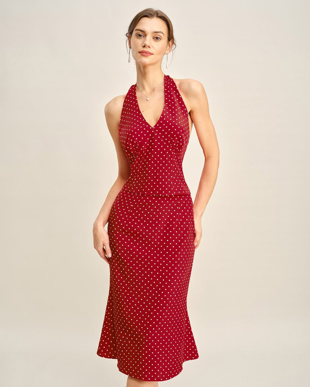 Röd Halterneck Polka Dot Cami Topp