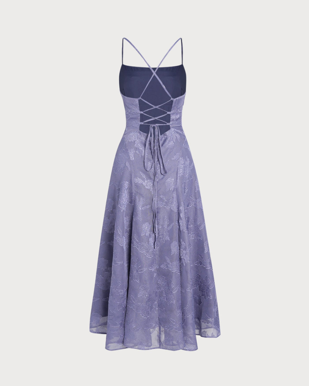 Blå Jacquard Slip Maxi Klänning