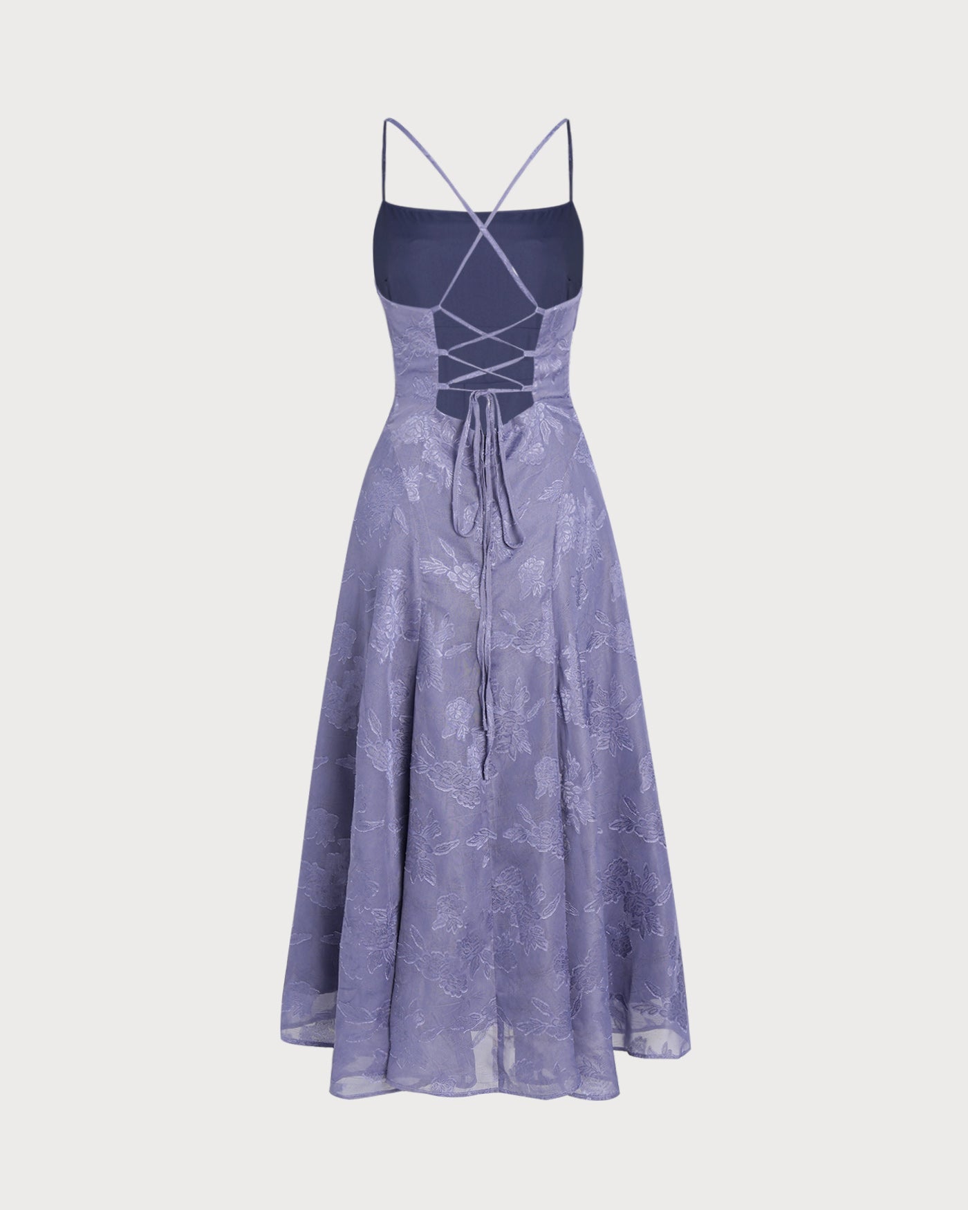Blå Jacquard Slip Maxi Klänning