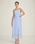 Blå Cowl Neck Strap Chiffon Maxi Klänning