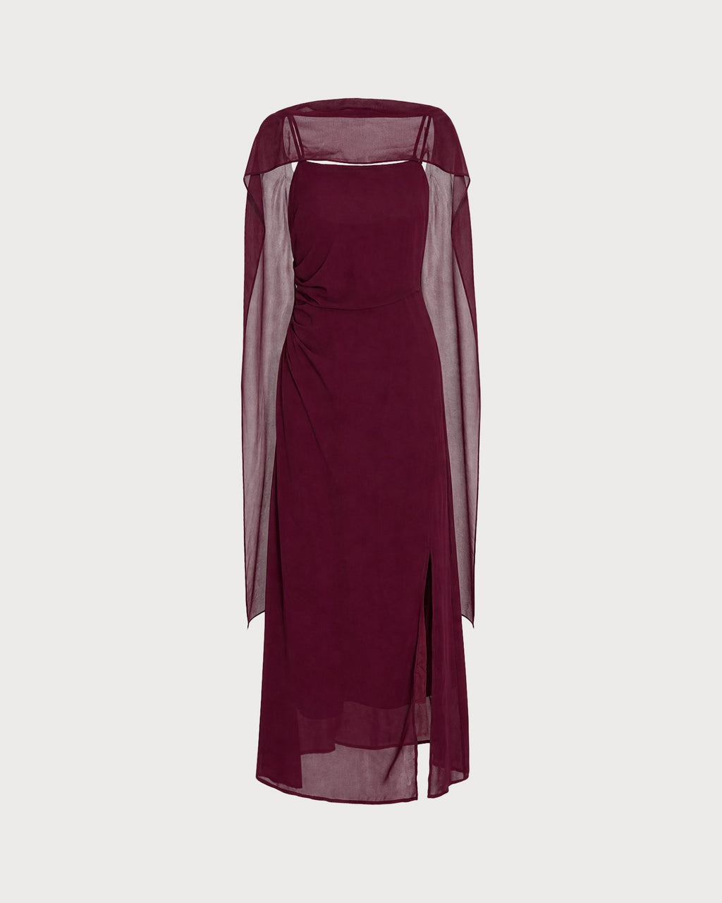 Vinröd Cowl Neck Tie Chiffon Maxi Klänning