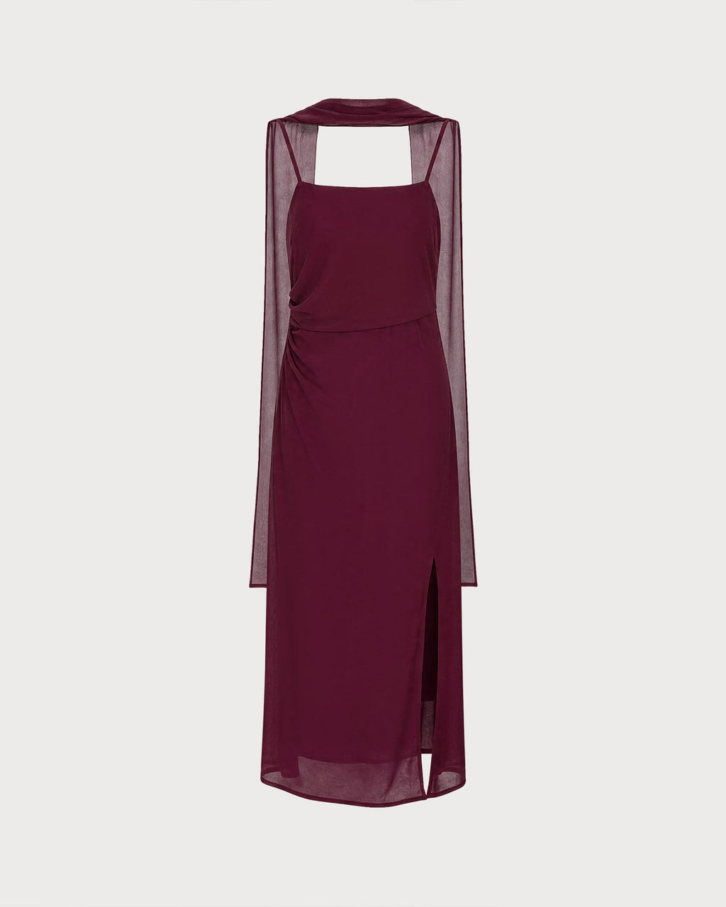 Vinröd Cowl Neck Tie Chiffon Maxi Klänning
