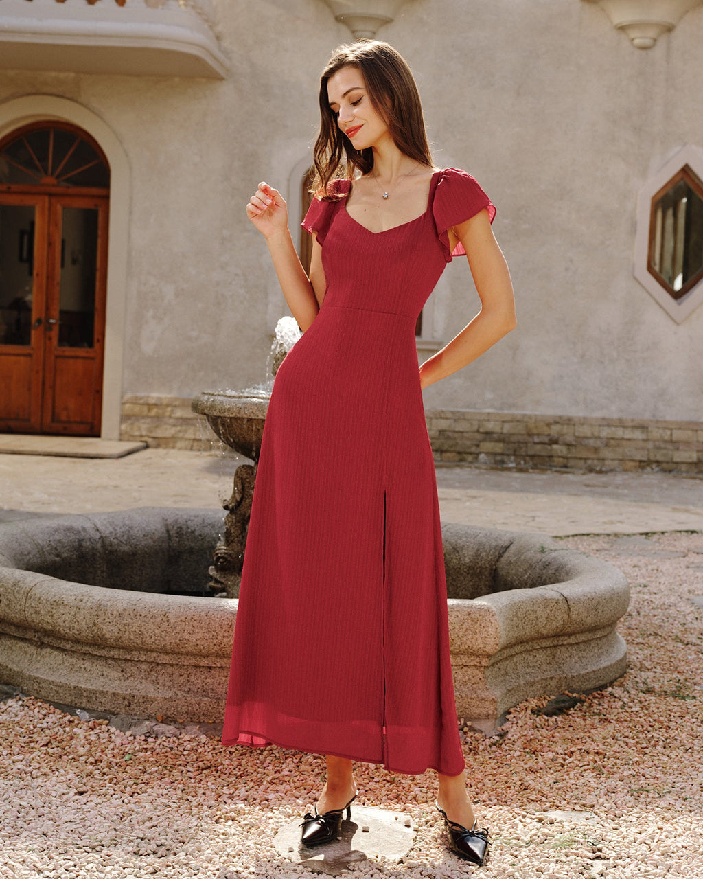 Röd Sweetheart Halsringning Jacquard Maxi Klänning