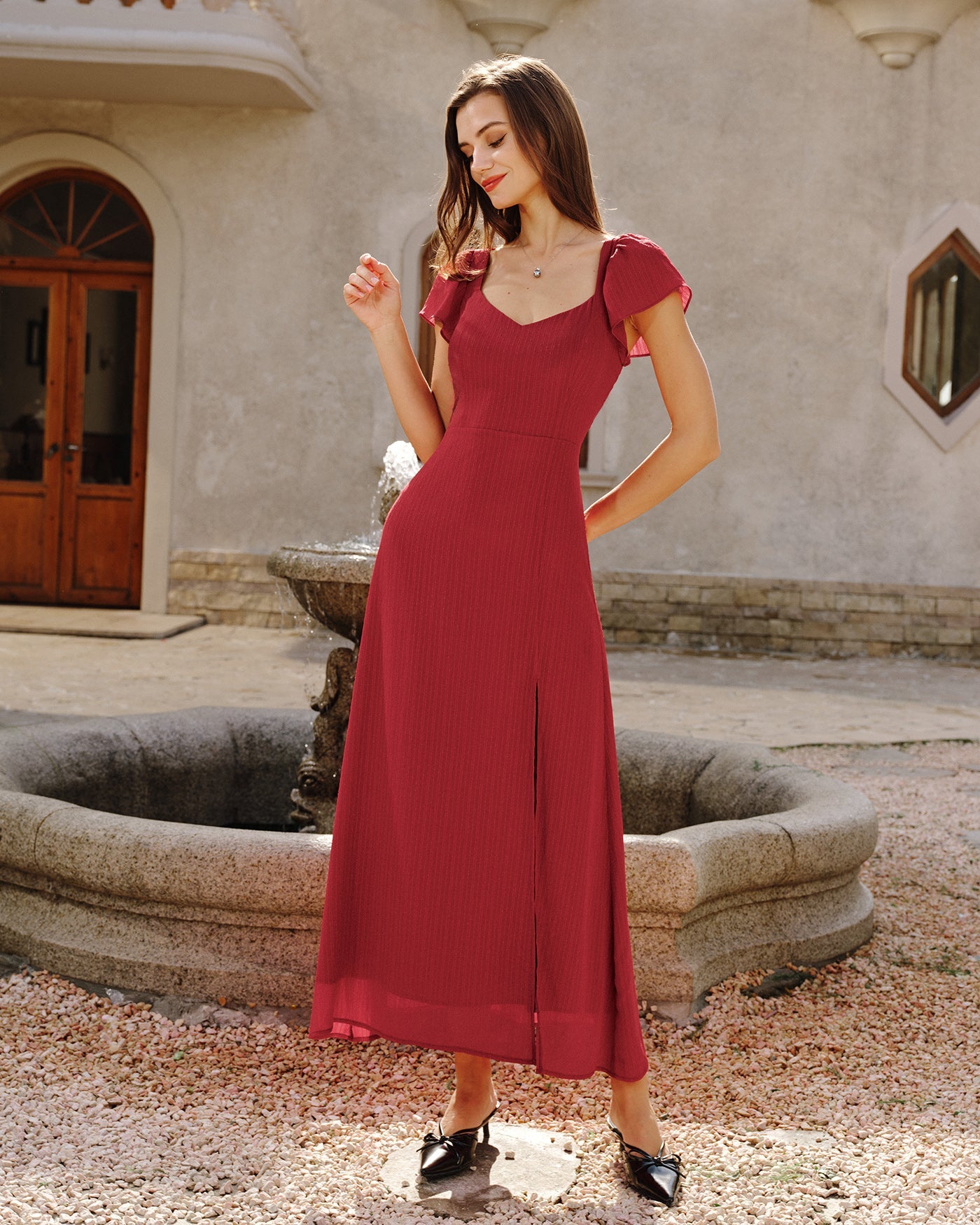 Röd Sweetheart Halsringning Jacquard Maxi Klänning